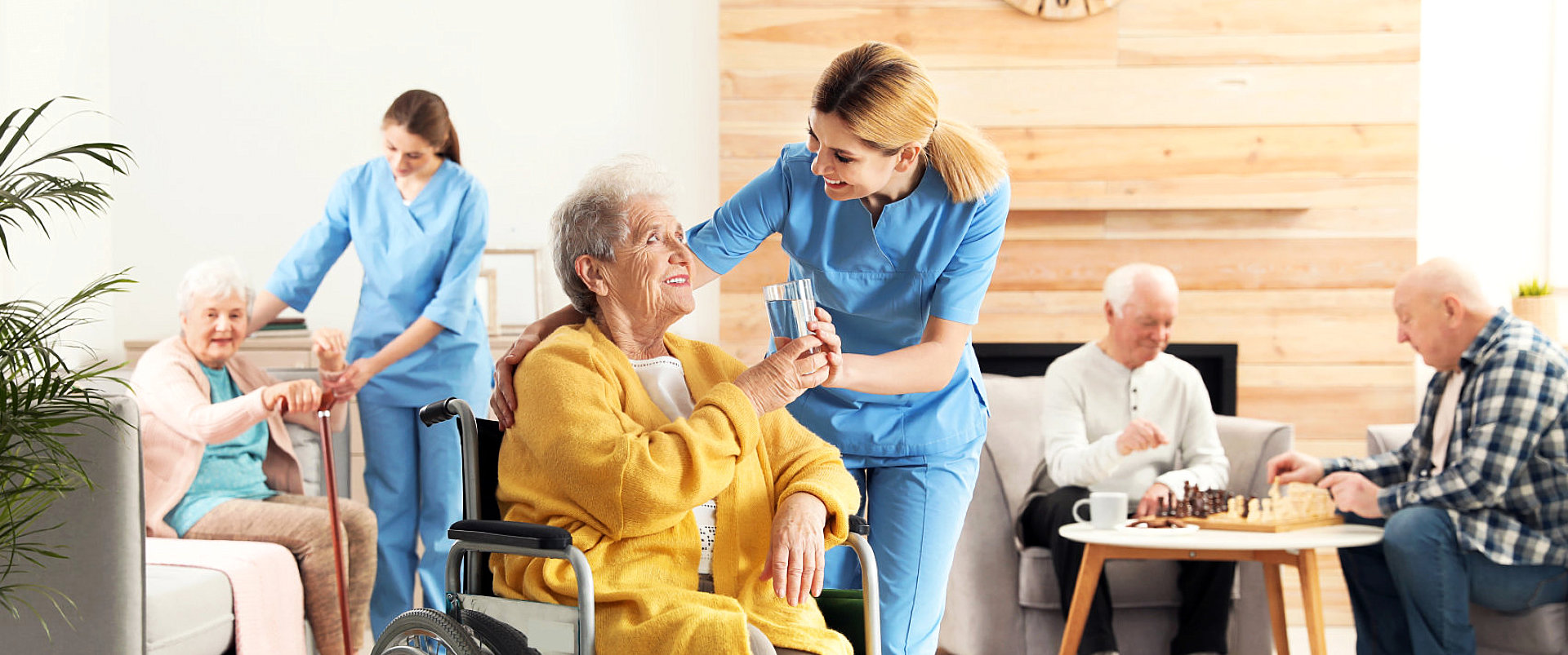 young caregiver assisting the senior woman